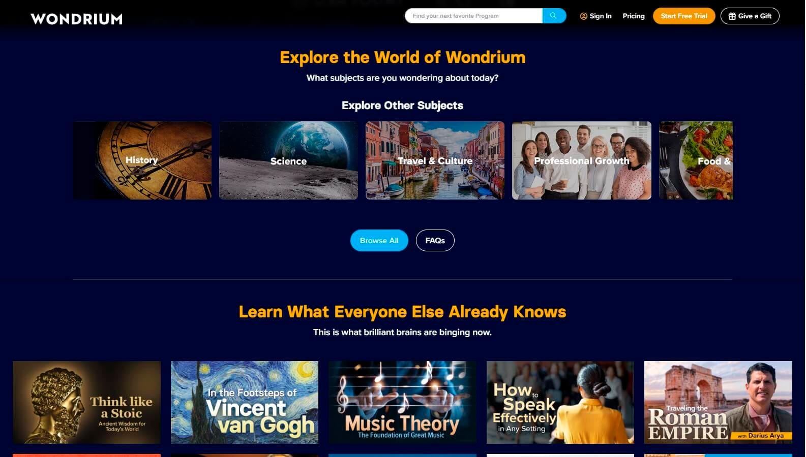 Wondrium homepage